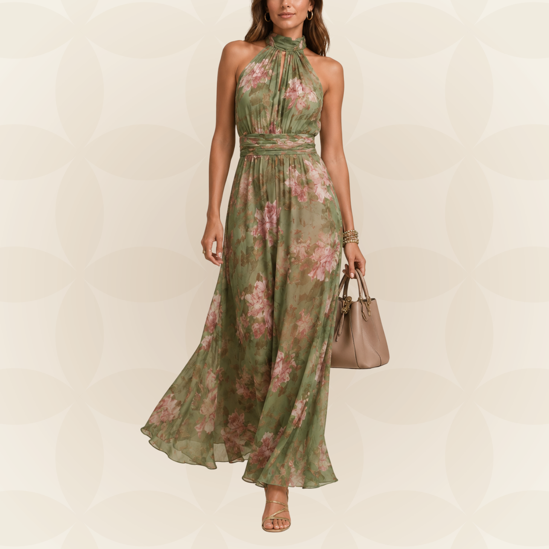 Fleur | Kwiatowa Maxi Sukienka z Halterem