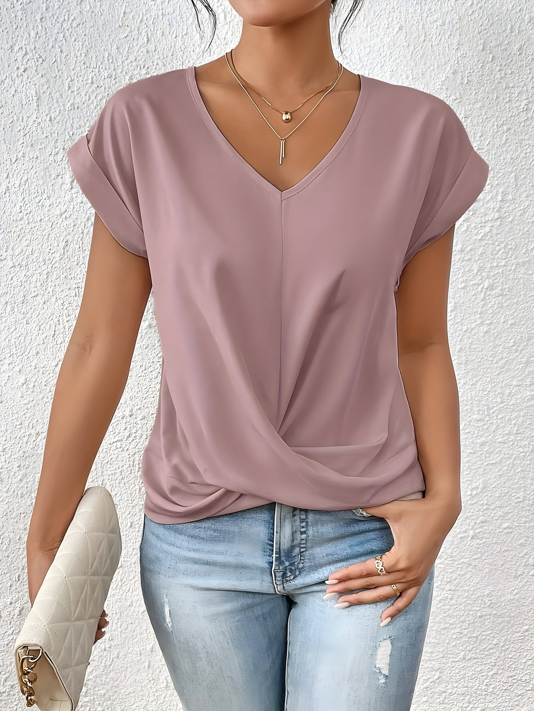 Sandra | Elegancka bluzka z dekoltem w serek i skręconym przodem